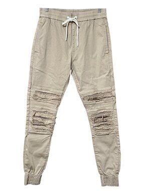 Saint Morta Men Abolished Jogger Pants S Bone Cotton Moto Distressed Streetwear